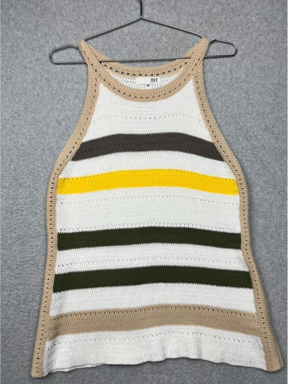 Kut From Kloth Nour Stripe Crochet Tank Top Aesthetic Boho Coastal Festival L